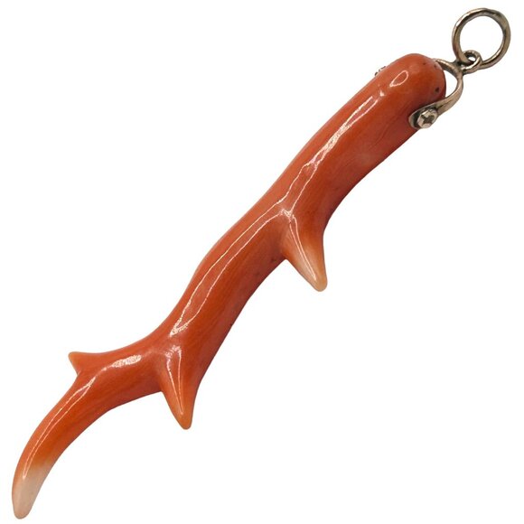 Antique Natural Coral Branch Pendant with 14k Gold Bail - Circa Late 1800s - Picture 3 of 6